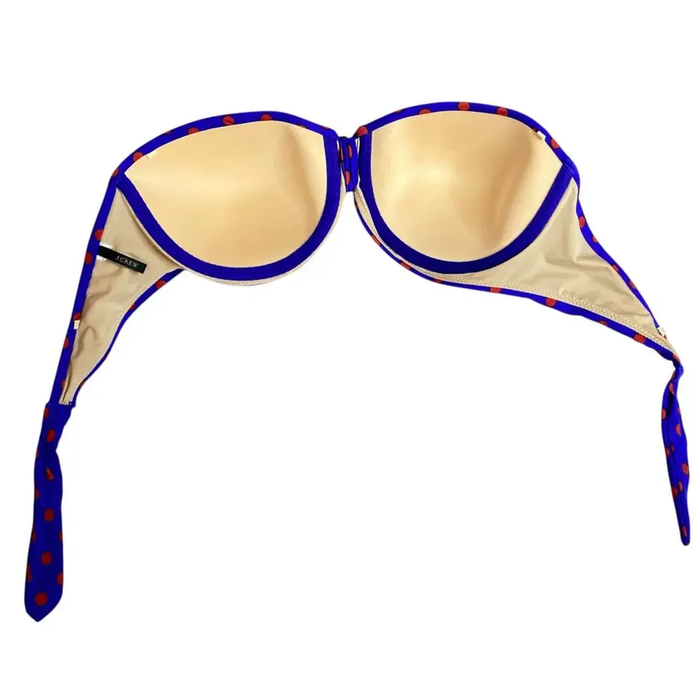 J. Crew Strapless Bandeau Bikini Top & String Bottom Blue Polka Dot Small 32D - Picture 6 of 16